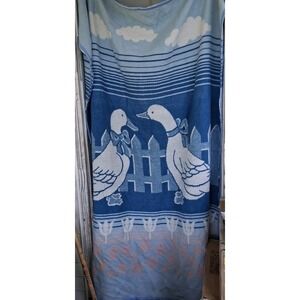 Vintage 80s 90s Mora Goose Geese Soft Blanket Country Blue Dusty Rose Tulips...